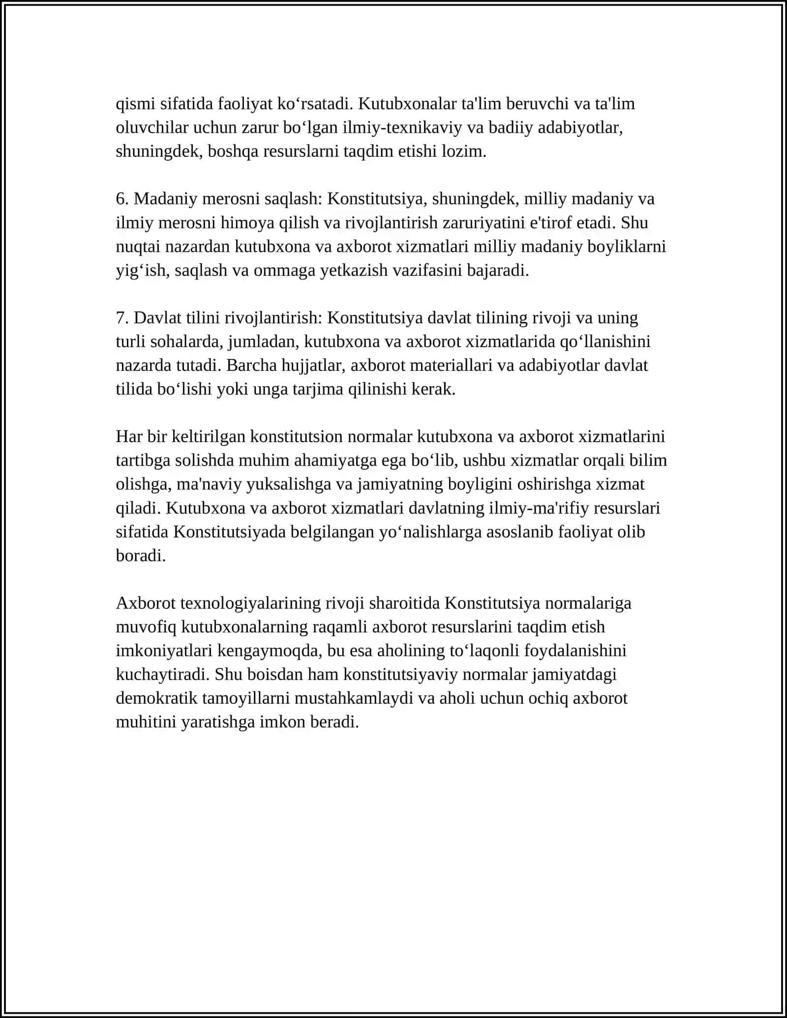 KUTUBXONA VA AXBOROT FAOLIYATINI TARTIBGA SOLUVCHI NORMATIV HUQUQIY HUJJATLAR 4