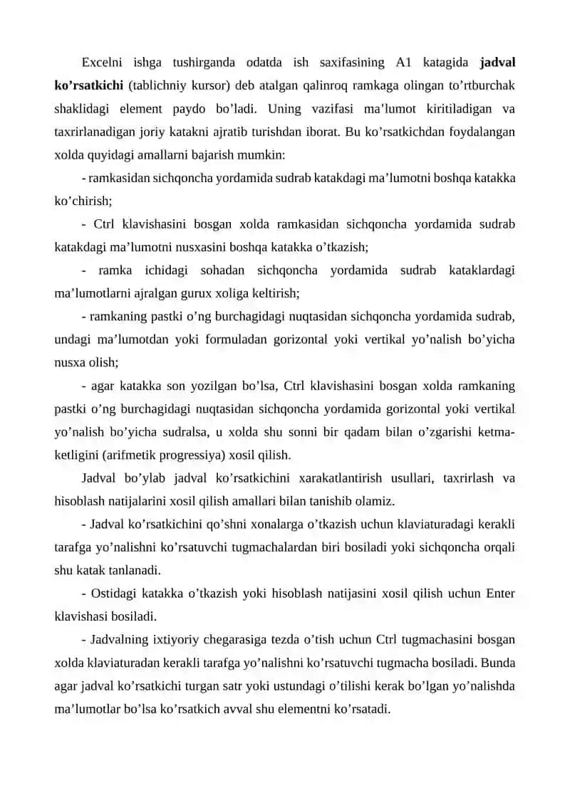 Elektron jadval muharrirlari. MS Excel dasturi 4