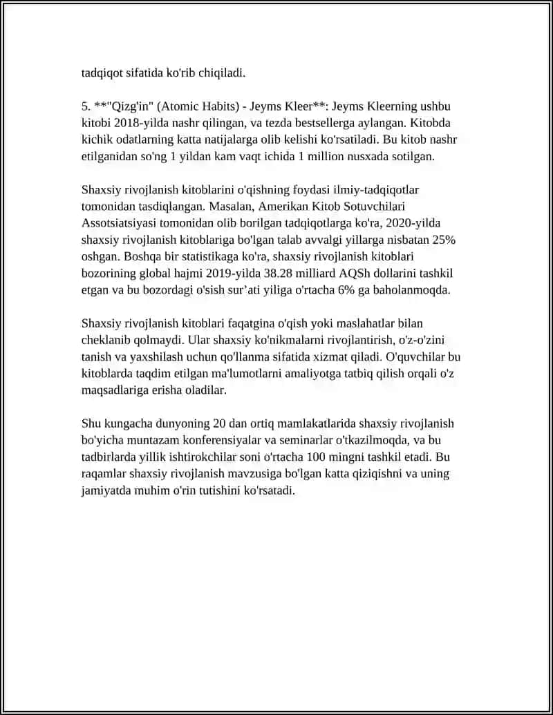 REFERAT Mavzu: MENING TAFFAKKURIMNI O'ZGARTIRGAN KITOB 4