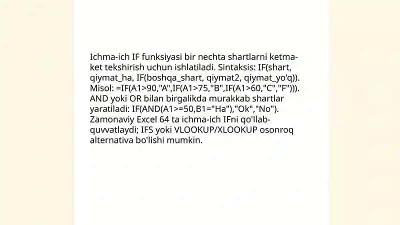 MS Exselda mantiqiy funksiyalar bilan ishlash 4
