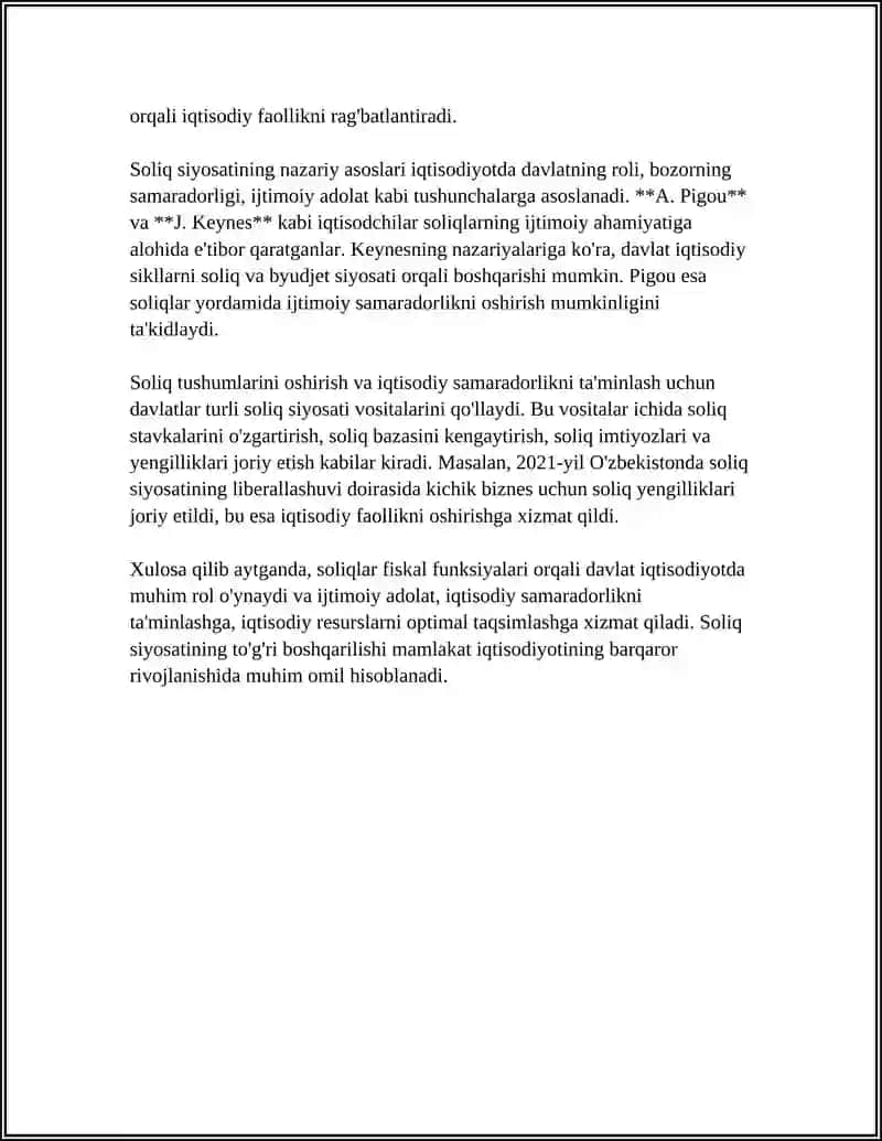 SOLIQLARNING FISKAL FUNKSIYASI VA UNING MILLIY IQTISODIYOTDAGI OʻRNI 4
