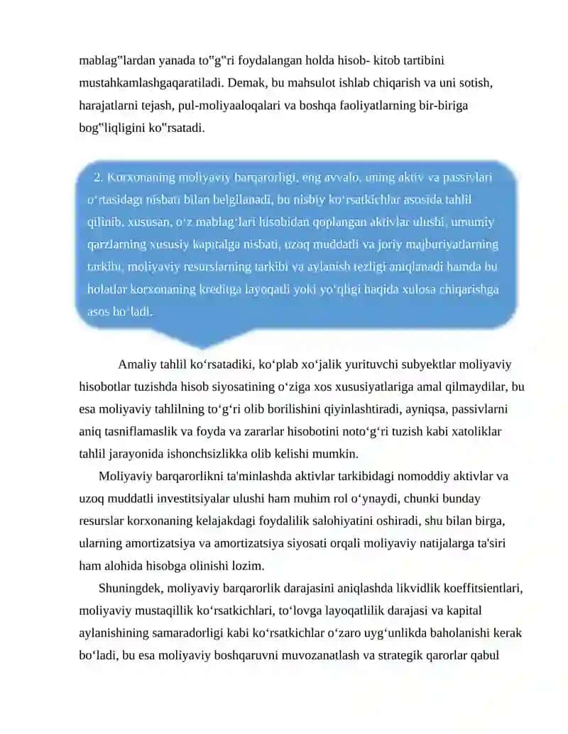 Korxonalarning moliyaviy holati va moliyaviy natijalarini ifodalavchi ko`rsatkichlari tahlili 4