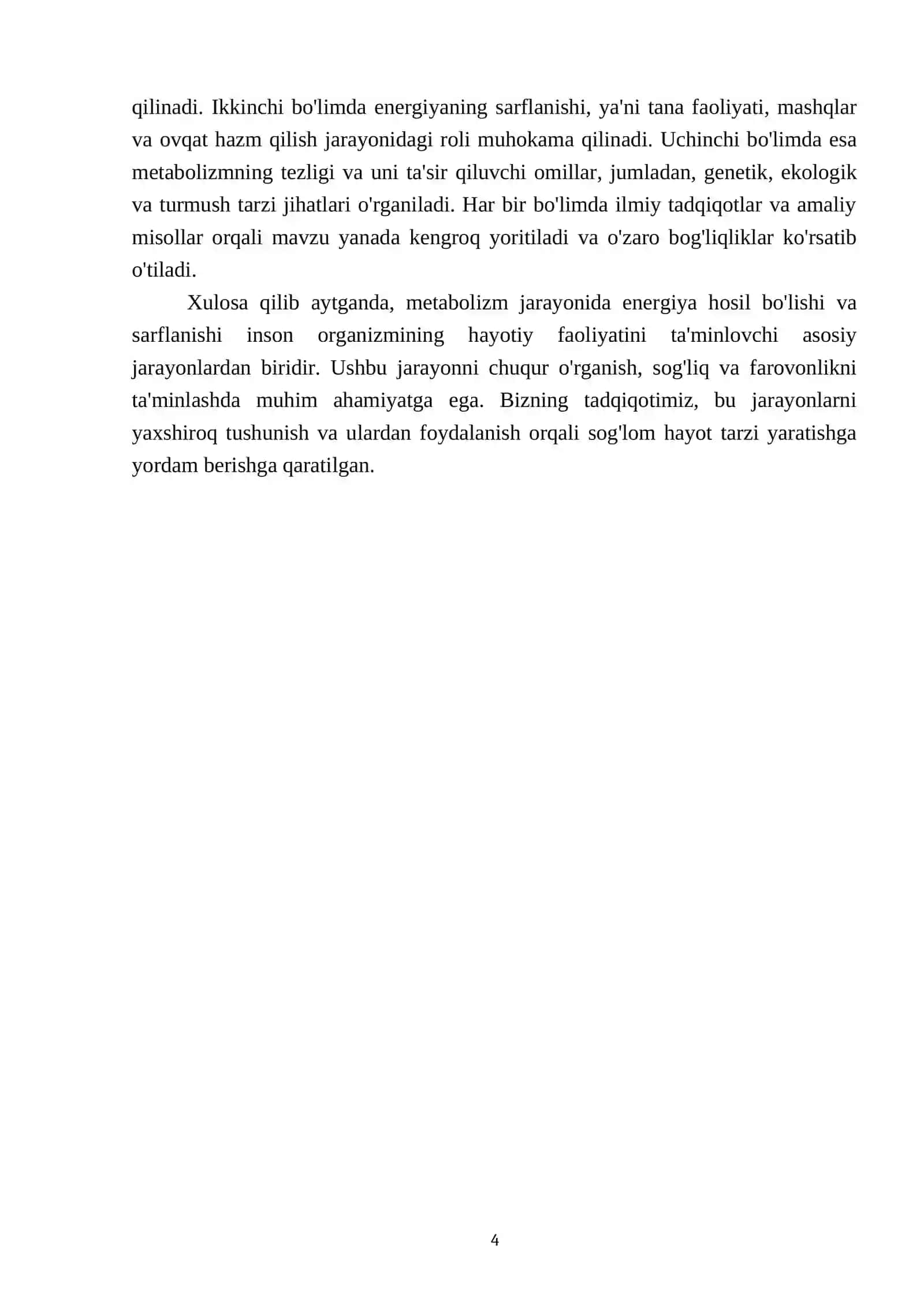 Metabolizm jarayonida energiya hosil boʻlishi va sarflanishi 4