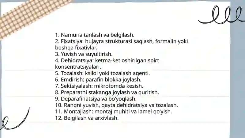 Vaqtinchalik preparat tayyorlash uchun zarur asbob-uskunalar va reagentlar 4