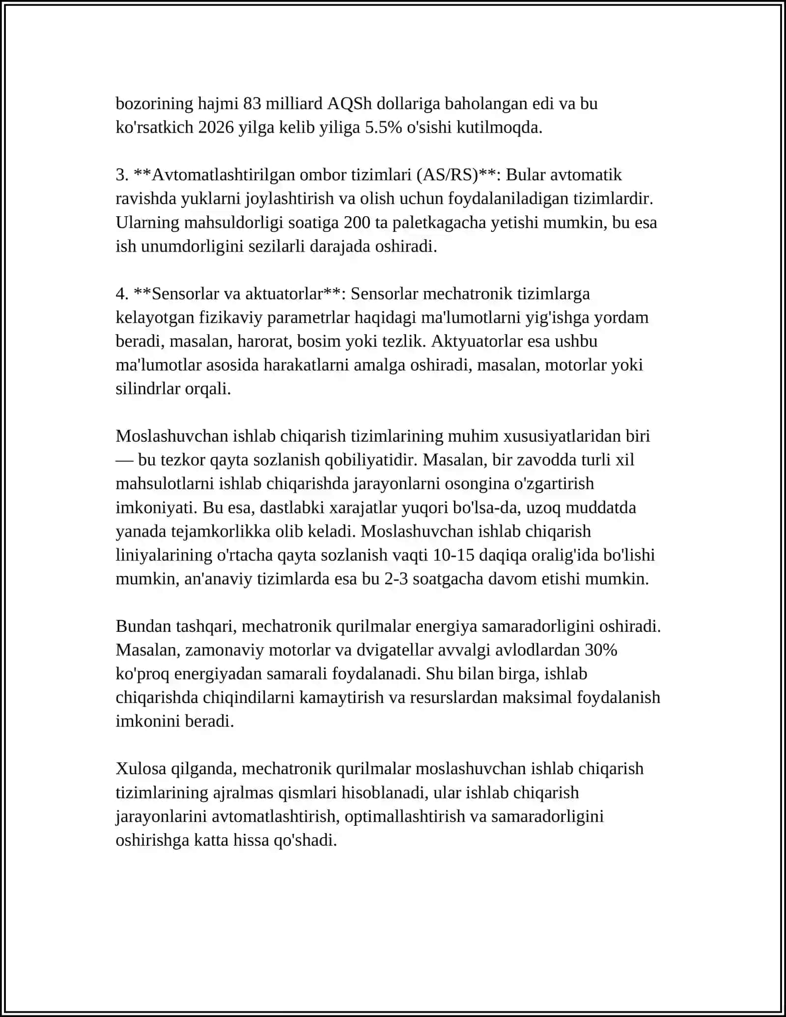 Moslashuvchan ishlab chiqarish tizimlarida mechatronik qurilmalar va uylari 4