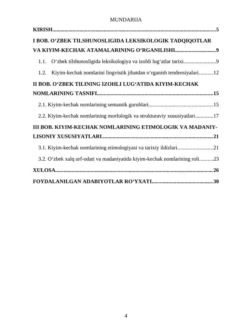 Oʻzbek tilining izohli lug'atida kiyim kechak nomlarining tuzilishi 4