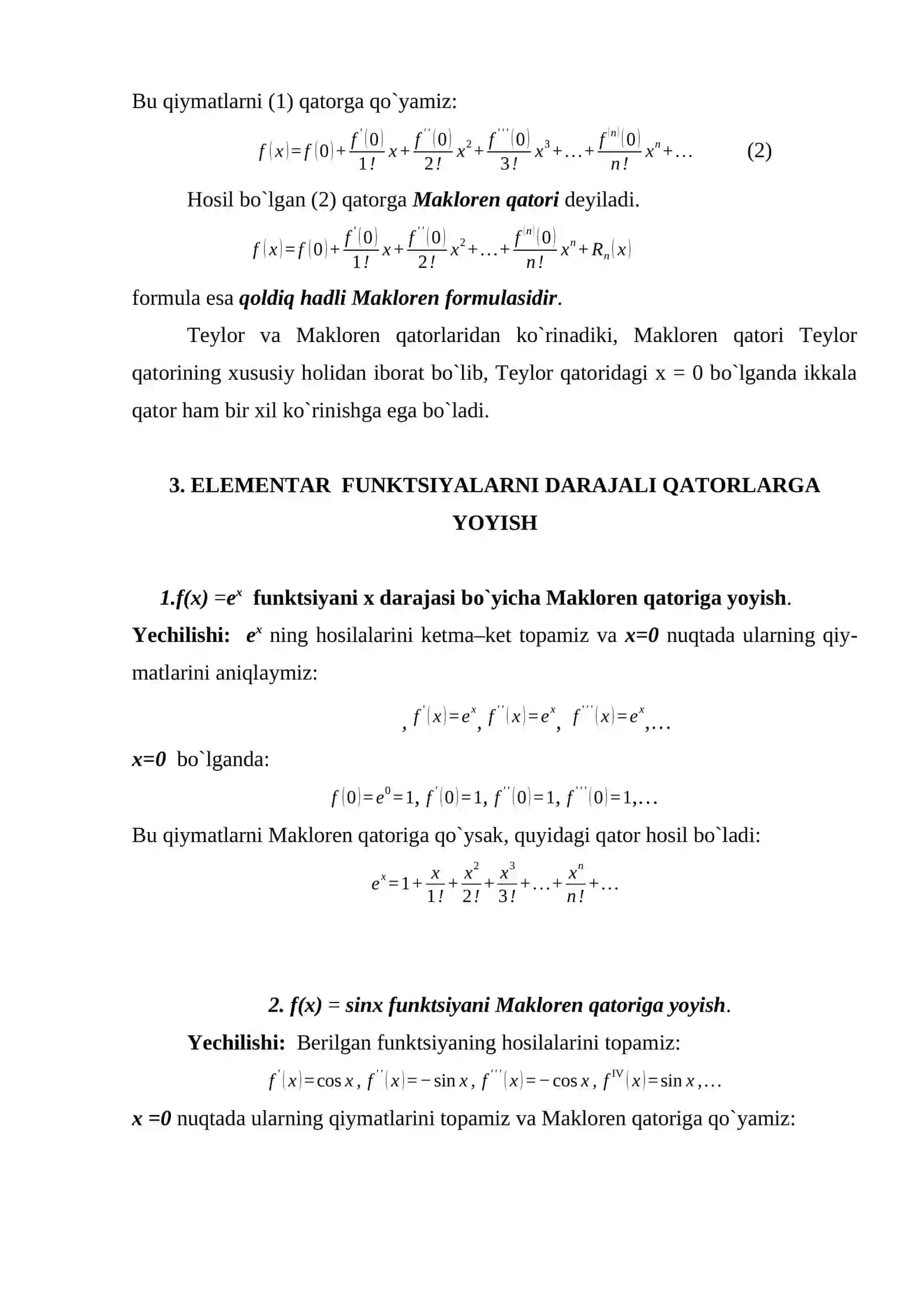 Teylor va makloren qatorlari 4