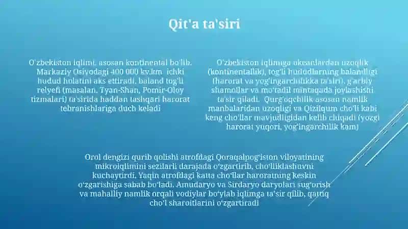 Oʻzbekiston iqlimi va uni shakllantiruvchi omillar 4