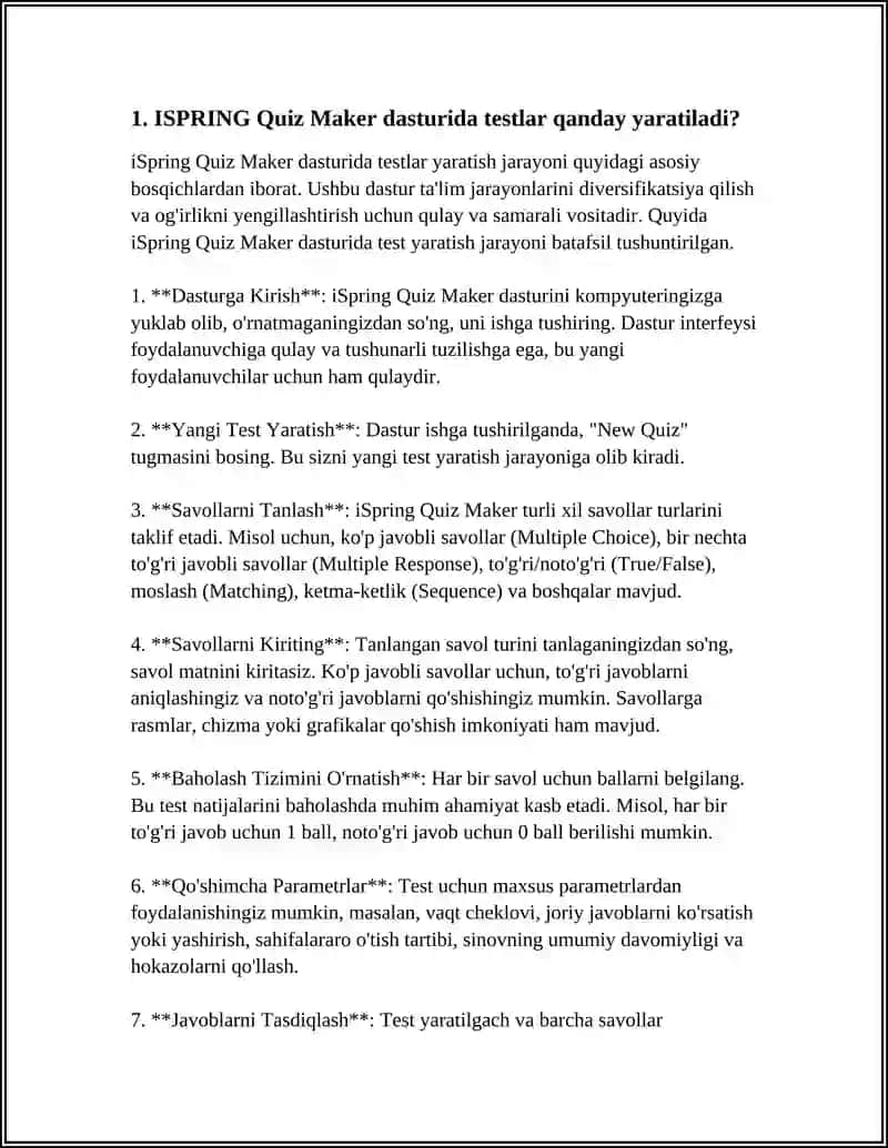 ISPRING QIUZ MAKER DASTURIDA MUTAXASISLIKKA DOIR TESTLAR TAYYORLASH 4