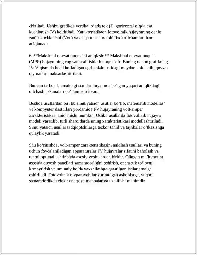 ENERGIYANI FOTOELEKTRIK OʻZGARTIRGICHNING VOLT- AMPER XARAKTERISTIKASINI OʻRGANISH 4