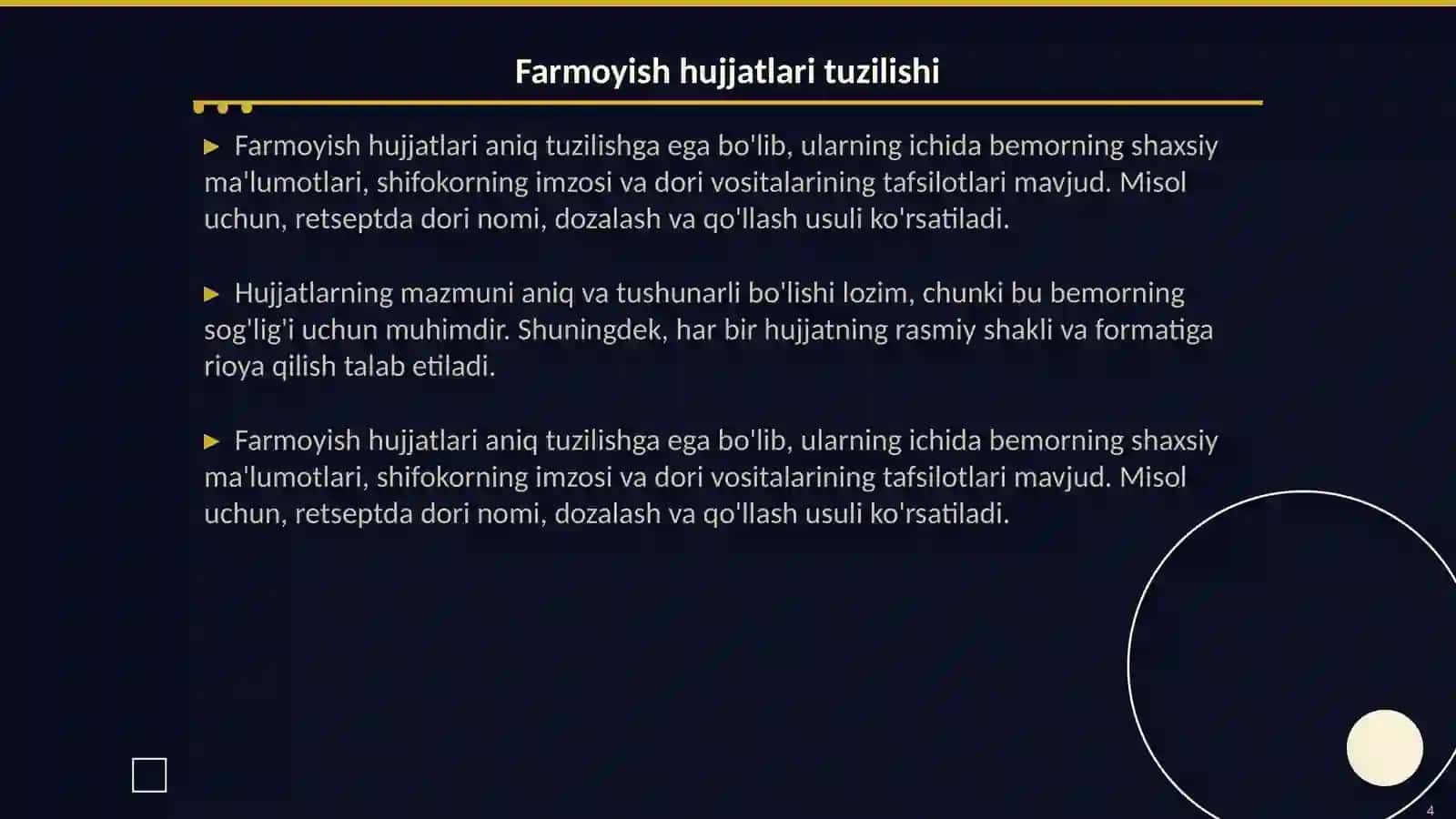 Tibbiyotga doir farmoyish hujjatlarining xususiyatilari 4