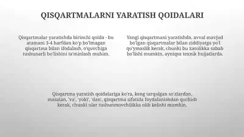 Hujjatlarda qisqartmalar va abbreviaturalardan foydalanish 4