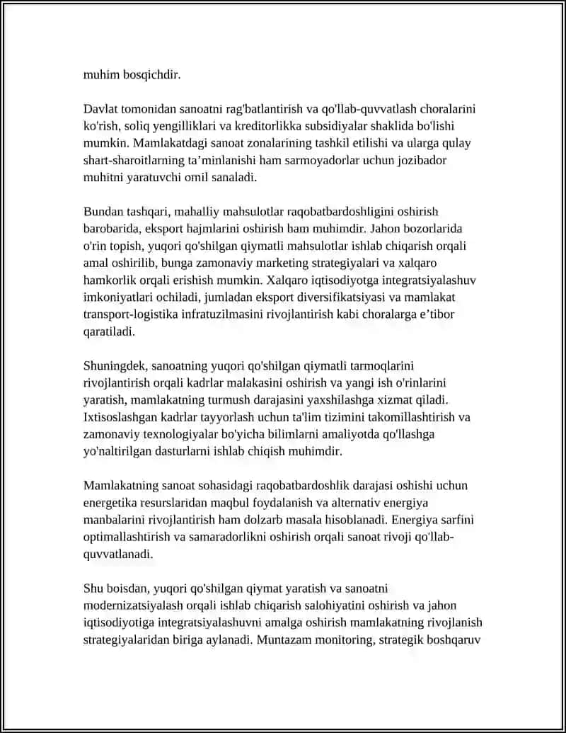 Sanoatni modernizatsiyalash va yuqori qoʻshilgan qiymat yaratish 4