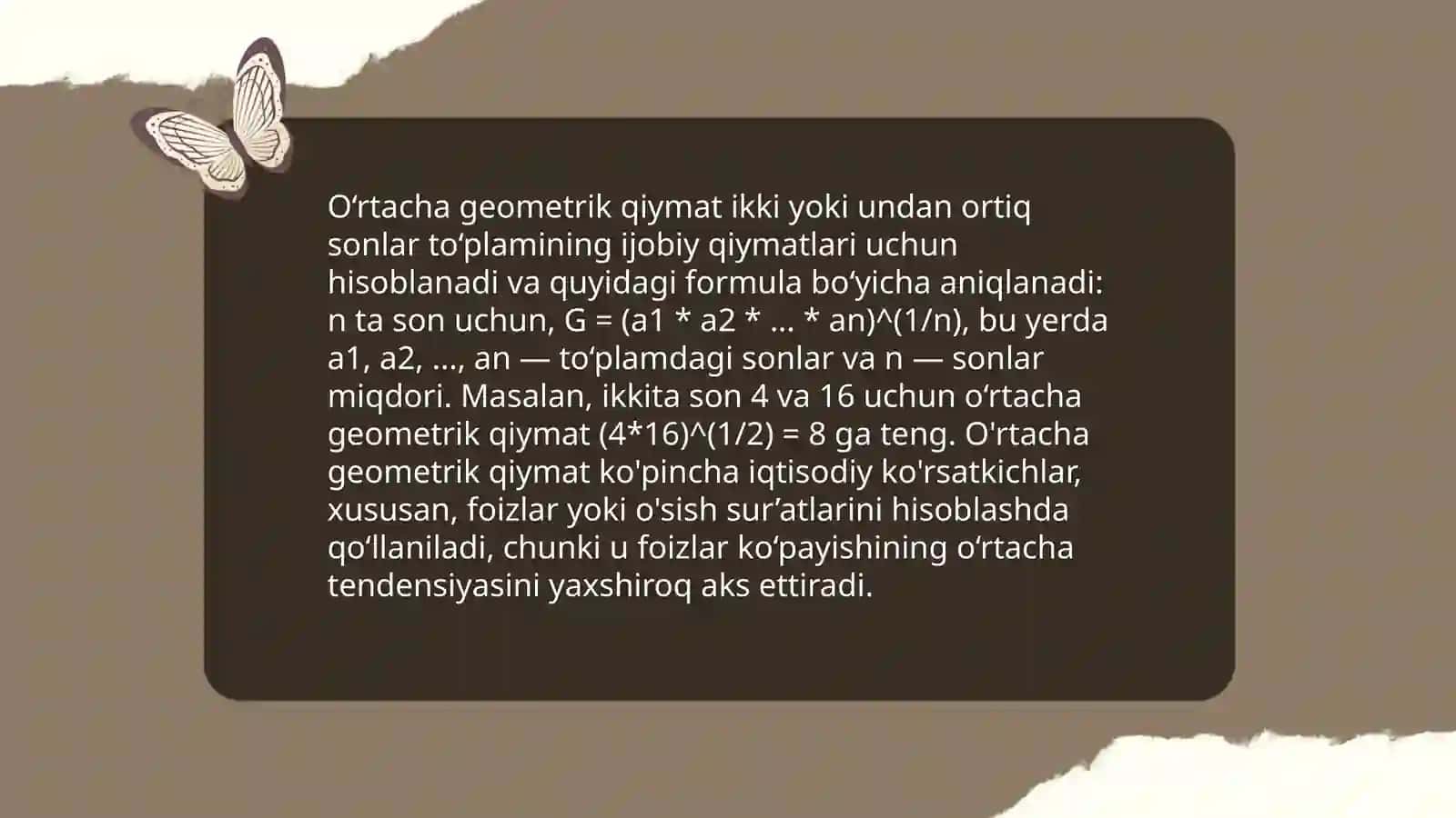 O'rtacha miqdor turlari va ularni hisoblash tartibi 4