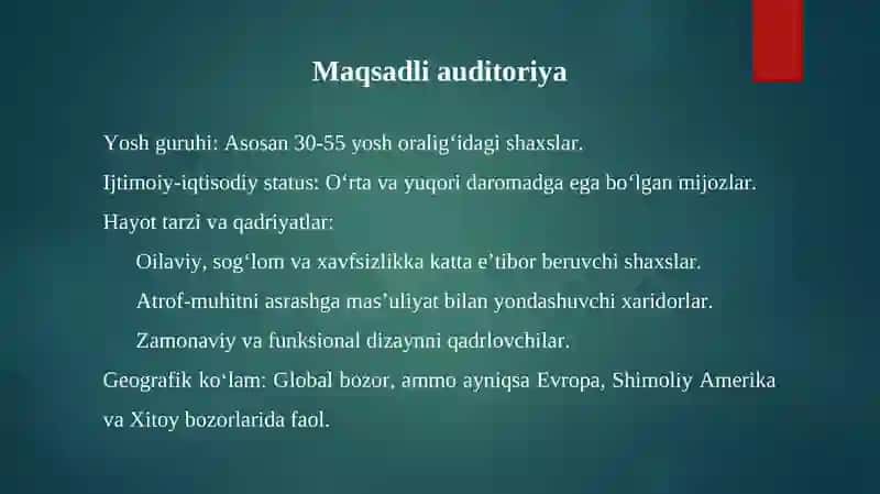 Volvo Brendi Raqobat Muhiti, Maqsadli Auditoriyasi va Pozitsiyasi Tahlili 4