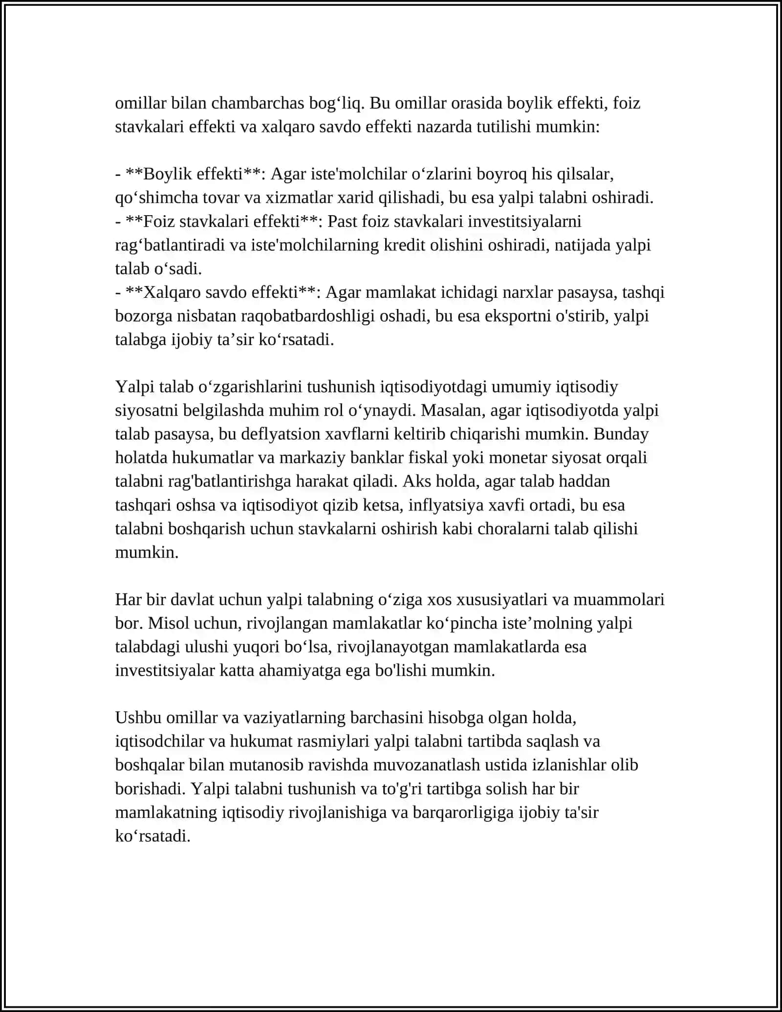 MUSTAQIL ISH Mavzu: YALPI TALAB VA YALPI TAKLIF NISBATLARI 4
