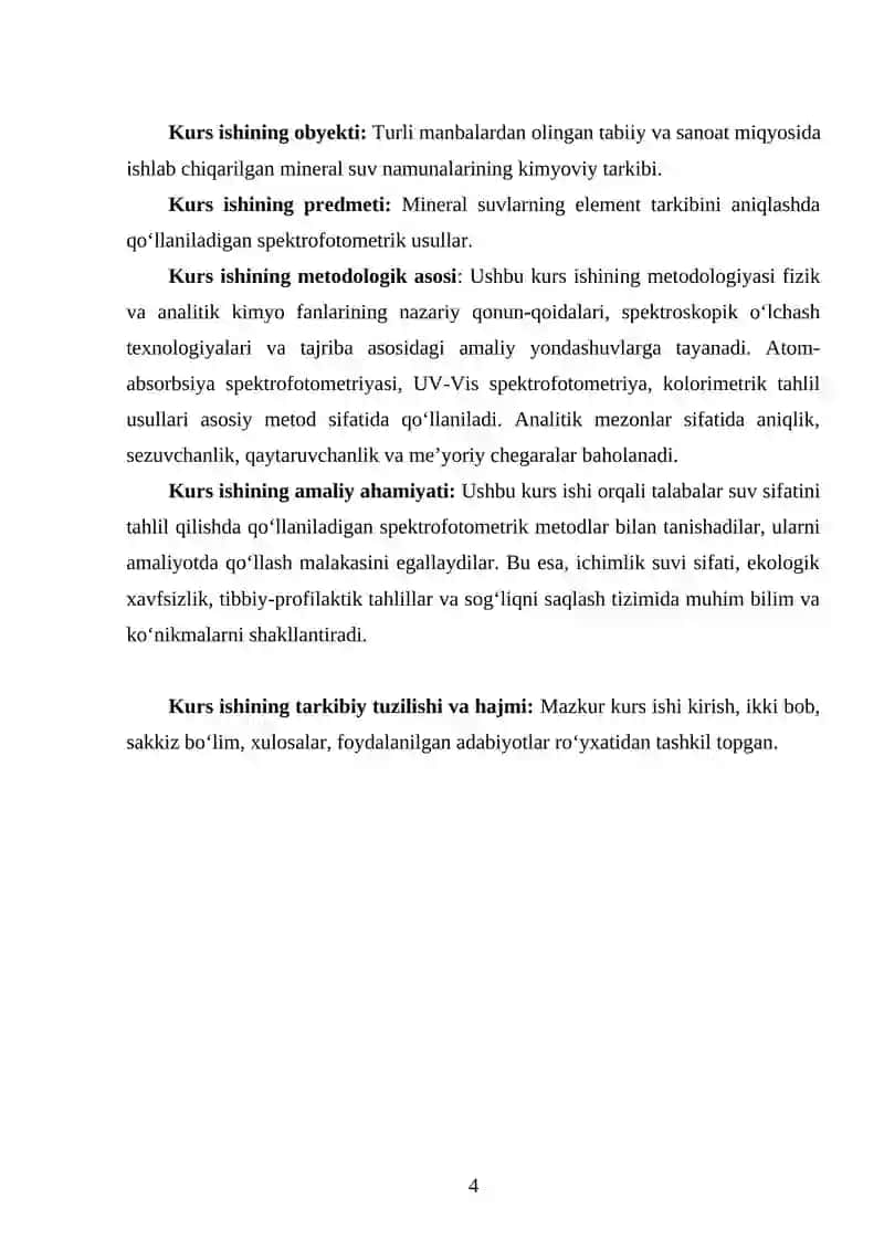 "MINERAL SUVLARNING ELEMENT TARKIBINI ANIQLASHNING SPEKTROFOTOMETRIK USULLARI" 4