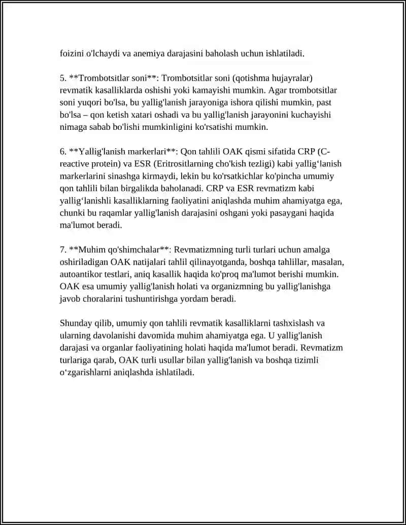Mavzu: REVMATIZMDA LABARATOR DEAGNOSTIKA 4