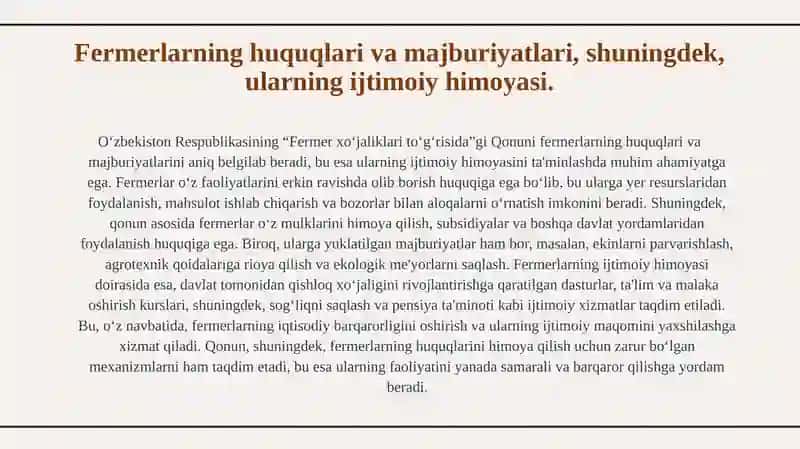 O‘zbekiston Respublikasining “Fermer xo‘jaliklari to‘g‘risida”gi Qonuni 4