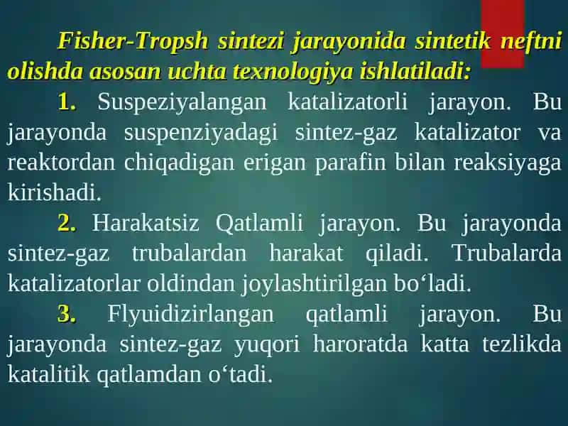Sintetik suyuq uglevodorodlar texnologiyasi 4