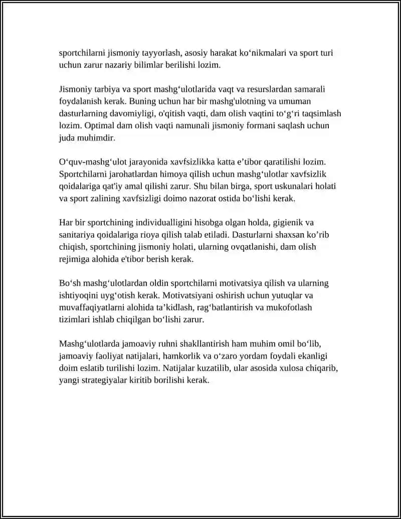 "BO'SMLARDA BOSHLANG'ICH VA O'QUV-MASHQ MASHG'ULOTI BOSQICHLARIDA MASHGU'LOTLARNI TASHKILLASHTIRISH" 4