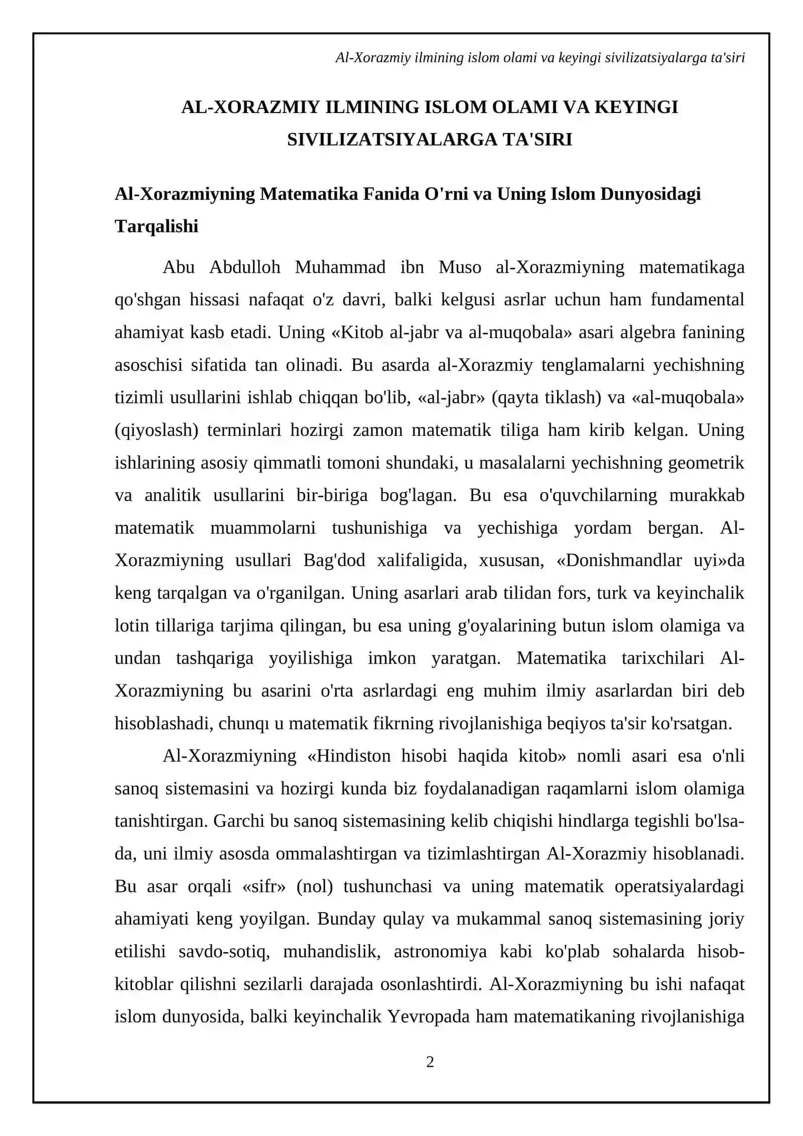 Al-Xorazmiyning islom sivilizatsiyasiga qoshgan hissasi 4
