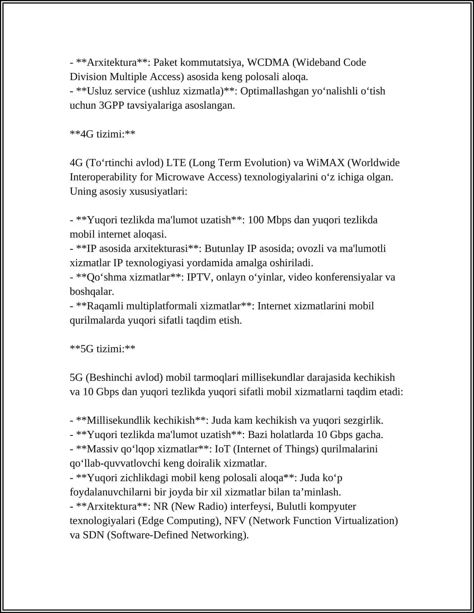 Mobil tarmoqlarning arxitekturasi 4