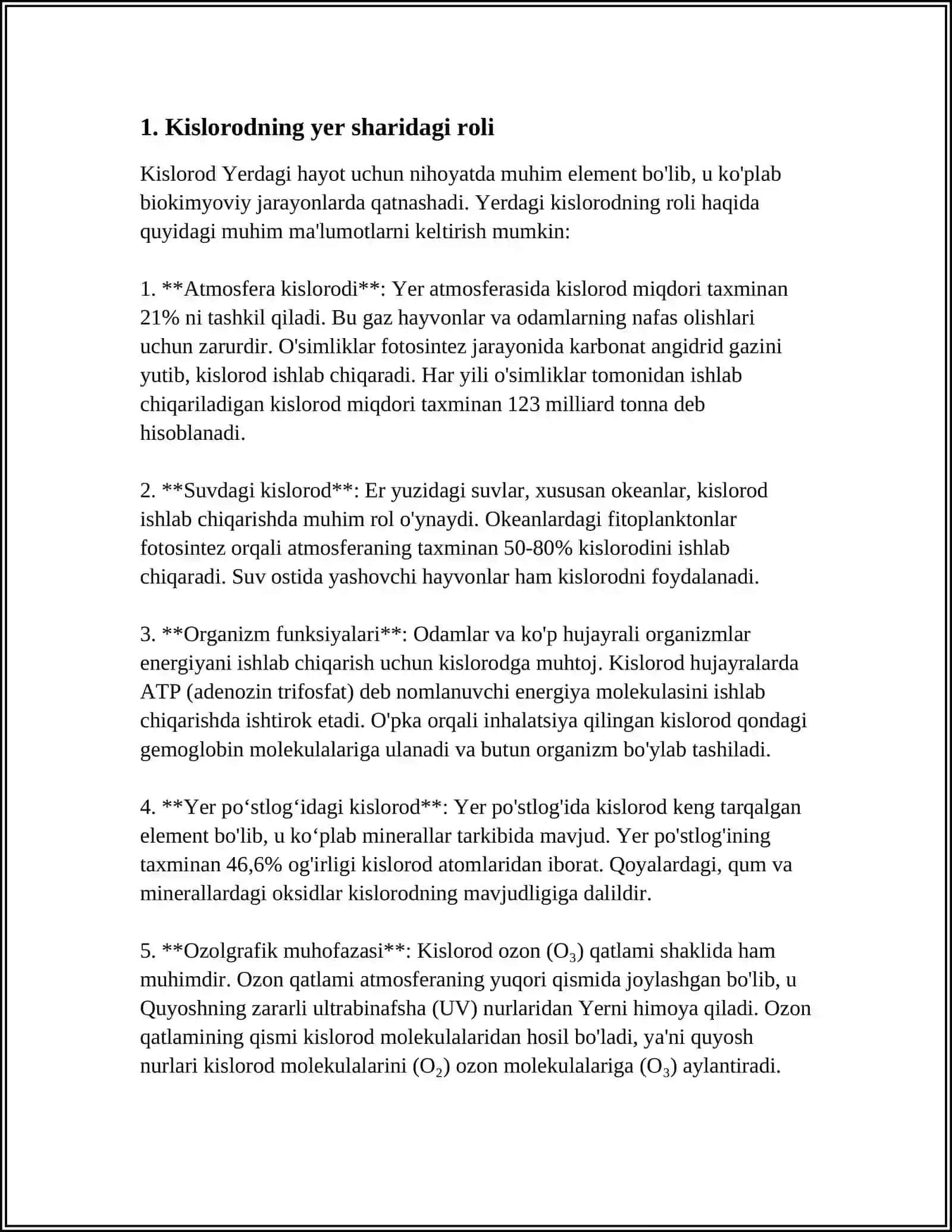 DAVRIY SISTEMASINING VI GURUH ELEMENTIDAN O KISLOROD OLINISHI XOSSALARI VA ISHLATILISHI 4