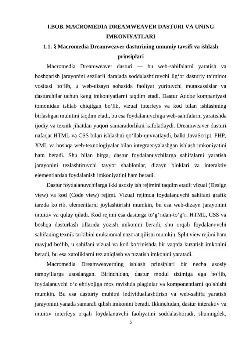 Web-sahifa yaratishda Makromedia Dreamweaver dasturining imkoniyatlari 4