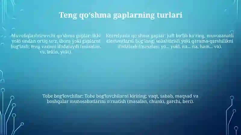 Bog‘Langan Qo‘Shma Gapni Tashkil Etishda Teng Bog‘Lovchilarnig Ro‘Li 4