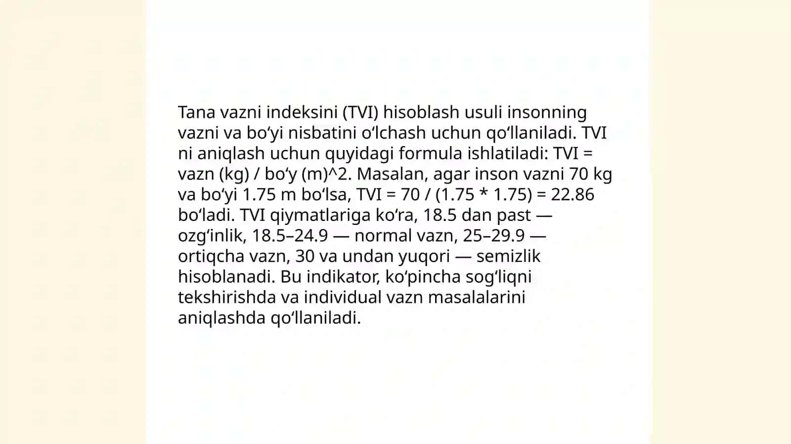 Talabalarda tana vazni ideksi va uning o'ziga xususiyatlari 4