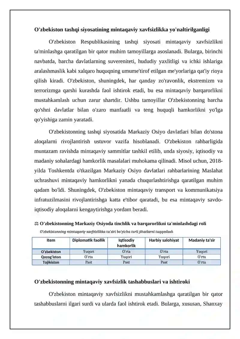 Oʻzbekistonning markaziy Osiyoda tinchlik va barqarorlikni taʼminlashdagi oʻrni 4