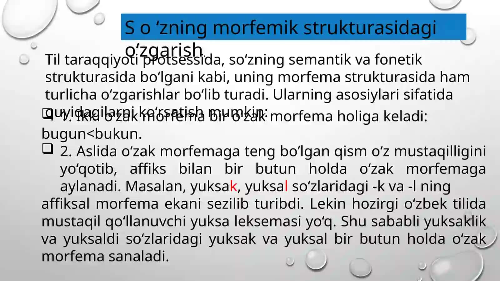 so 'zning morfemik tarkibidagi o 'zgarishlar va so 'z yasash usullari 4