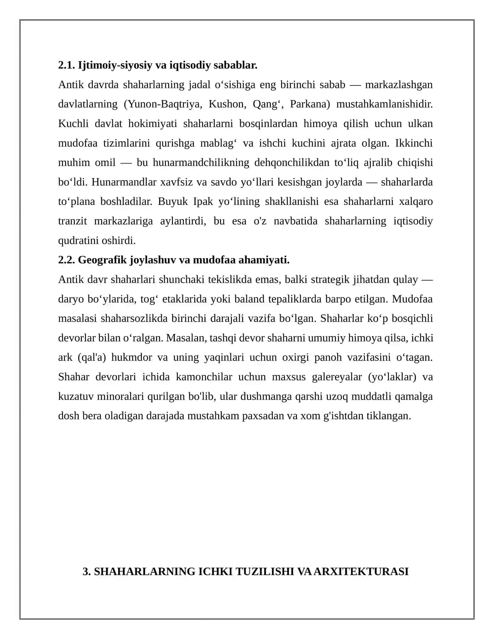 O‘RTA OSIYODA ANTIK DAVR SHAHARLARINING SHAKLLANISHI VA ME’MORCHILIK XUSUSIYATLARI 4