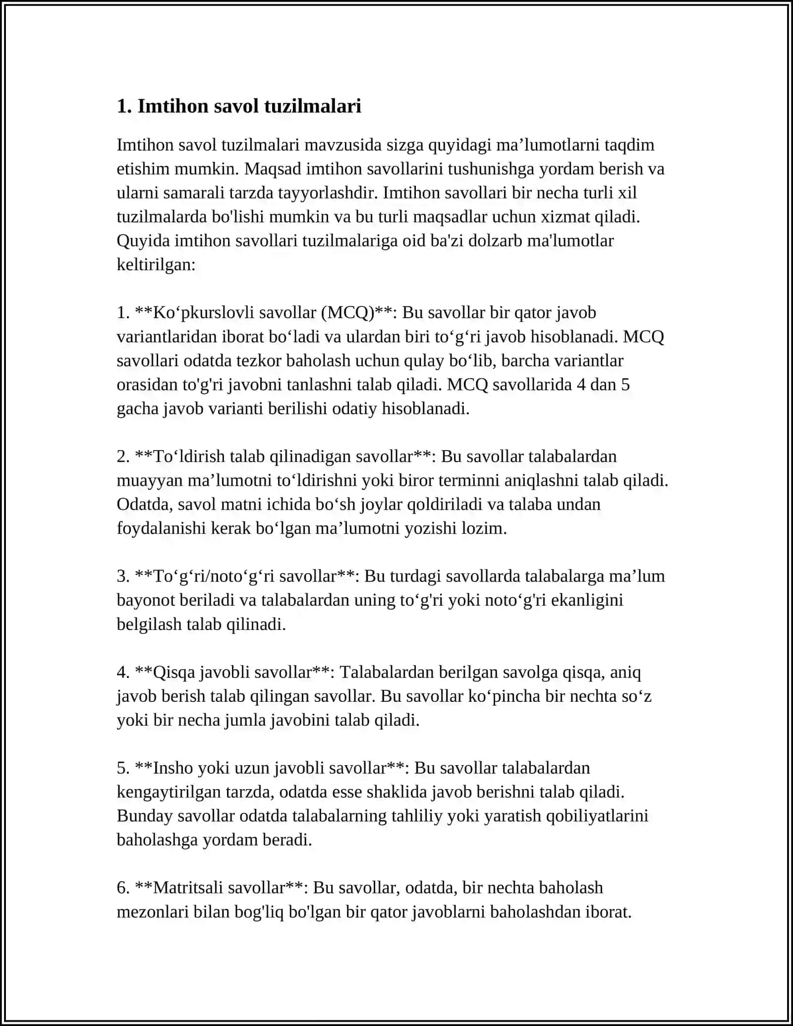 IMLOVIY SAVODXONLIKKA OID TEST TOPSHIRIQLARINI TUZISH VA BAJARISH 4