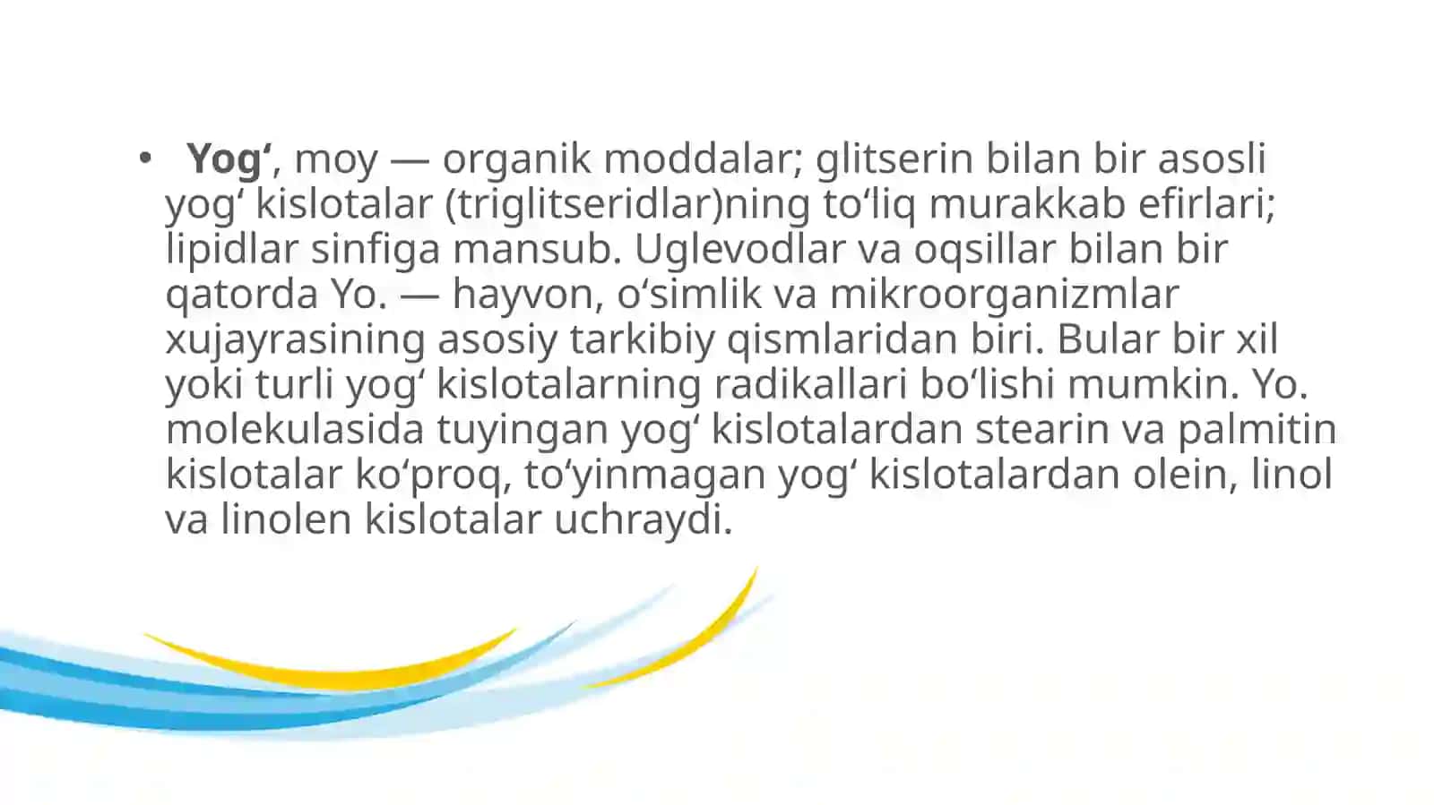 Yoģ kislotalarini å vaß oksidlashi,ahamiyati,buzilishi.Geteropolisaxaritlarning ontogenezi va kasalliklarda uzgarishi 4