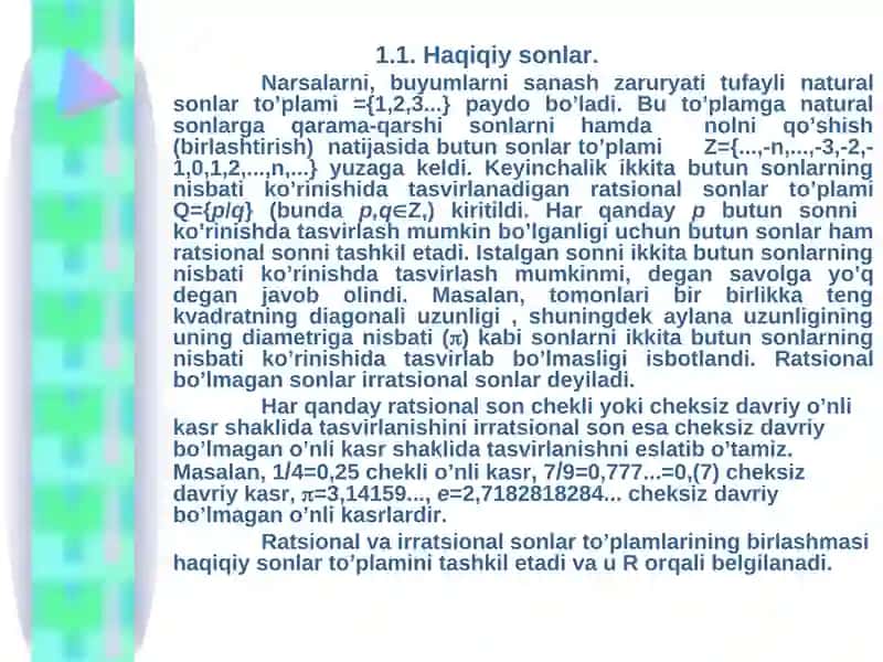 Haqiqiy sonlar. Koordinatalar usuli 4