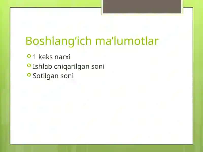 Keks savdosini rejalashtirish 4