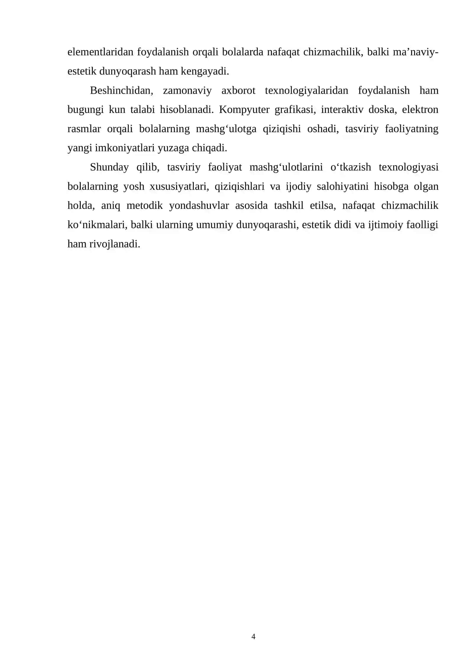 Tasviriy faoliyat mashg’ulotlarini o’tkazish texnologiyasi mavzusi buyicha tayyor loyiha ishi 4