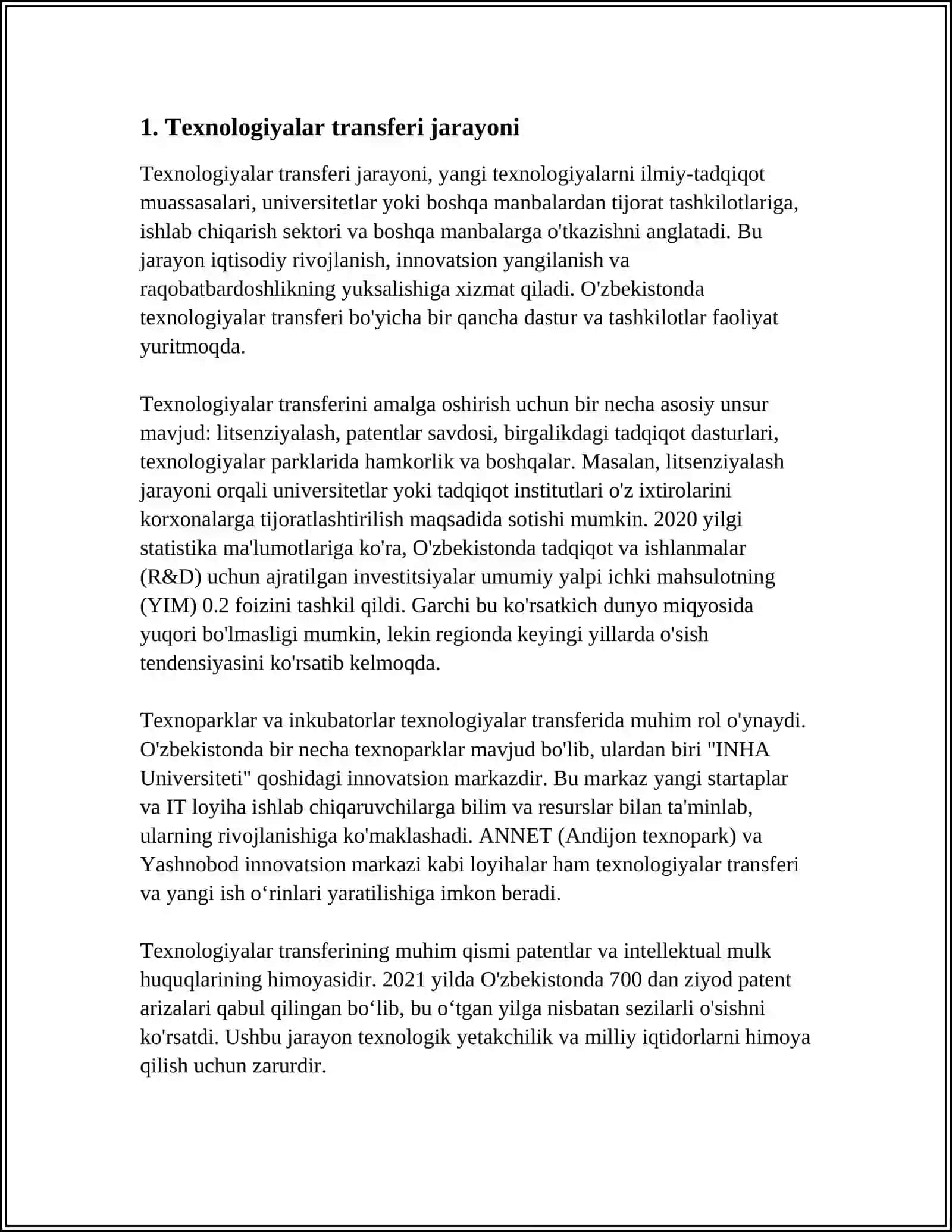 TEXNOLOGIYALAR TRANSFERI MODELLARI VA MEXANIZMLARI 4