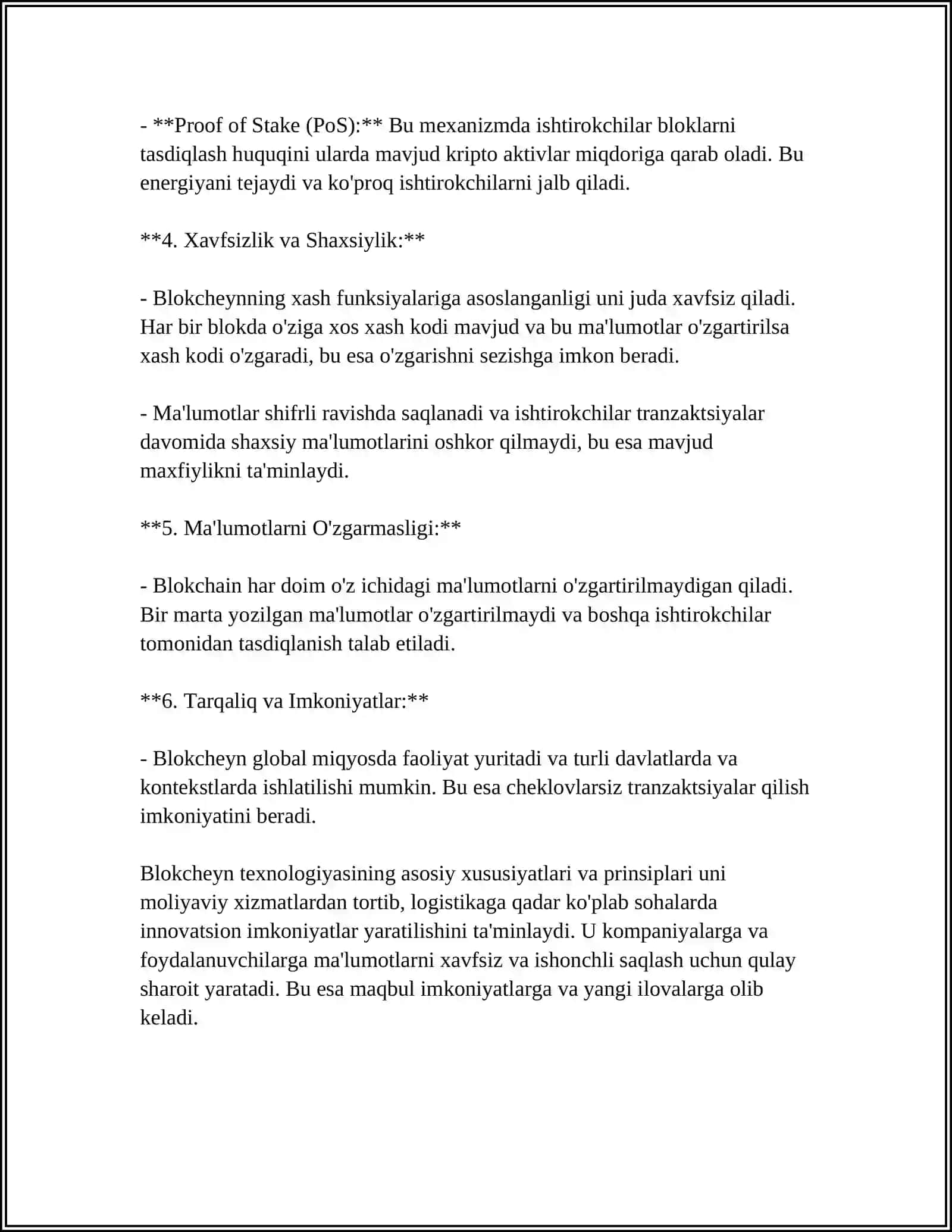 BLOKCHEYN TEXNOLOGIYASI VA UNDAN FOYDALANISH YOLLARI 4