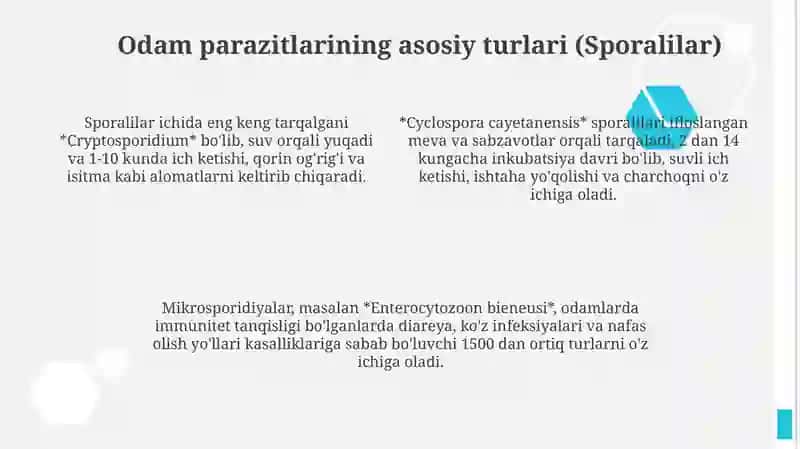 Sporalilar va odam parazitlari 4