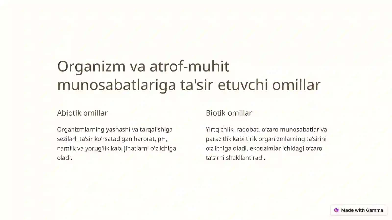 Organizm va atrof-muhit munosabatlariga kirish 4