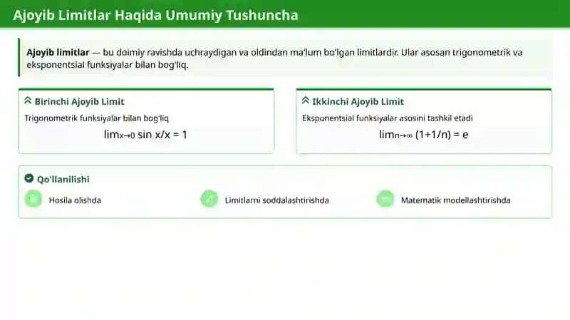 Birinchi va Ikkinchi Ajoyib Limitlar 4
