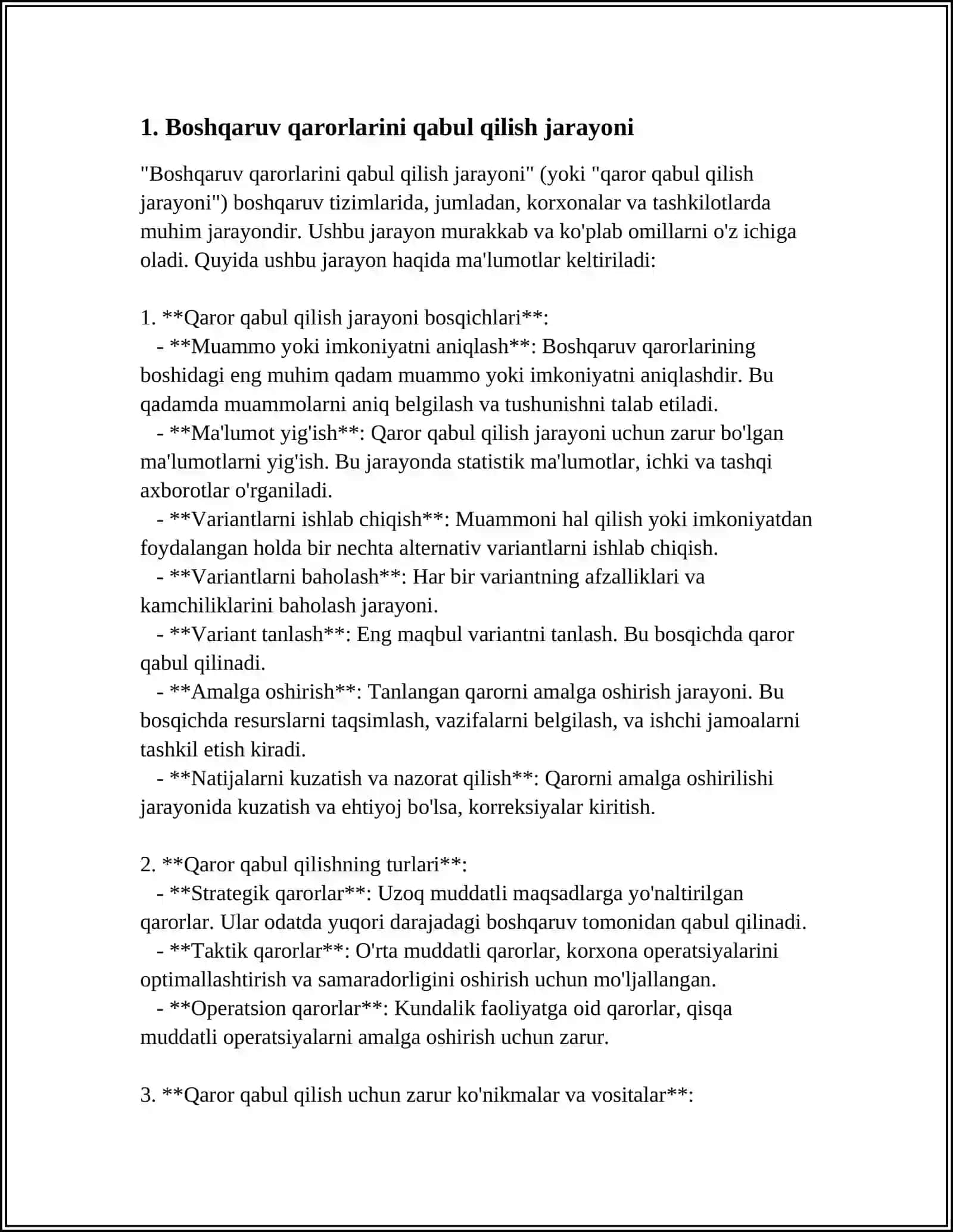 BOSHQARUV QARORLARINI TAYYORLASH JARAYONI VA QABUL QILISH 4