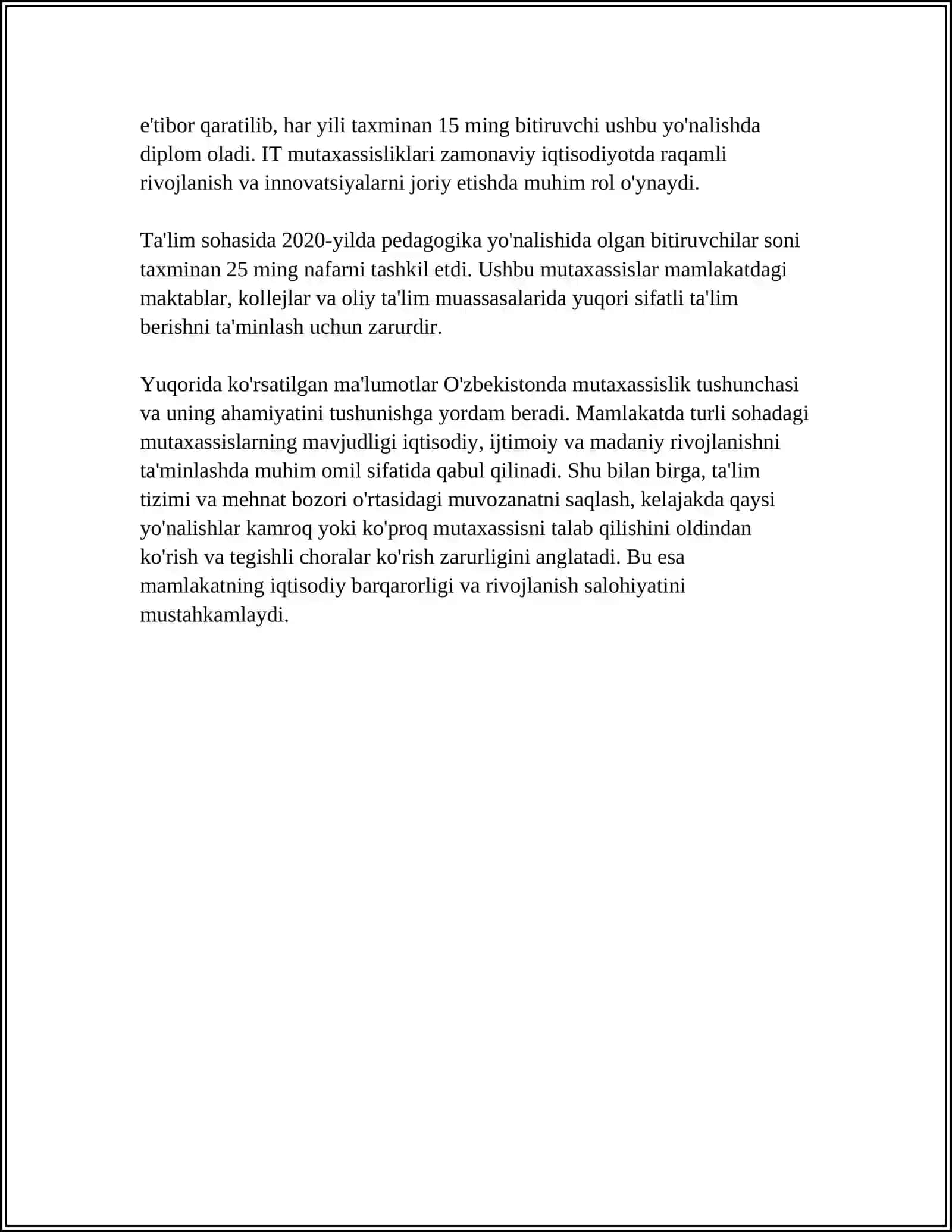 "MUTAXASSISLIGIM HAQIDA" MIKROMAVZU DOIRASIDA TERMINOLOGIK GLOSSARIY 4