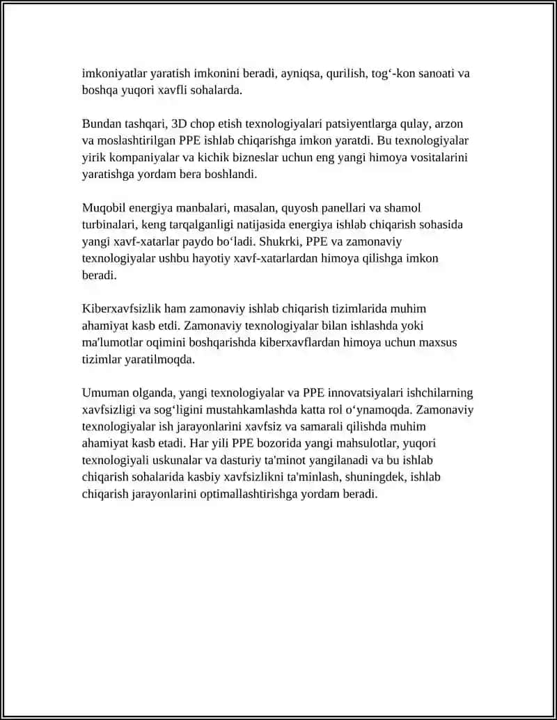 Shaxsiy himoya vositalari (PPE) va yangi texnologiyalar 4