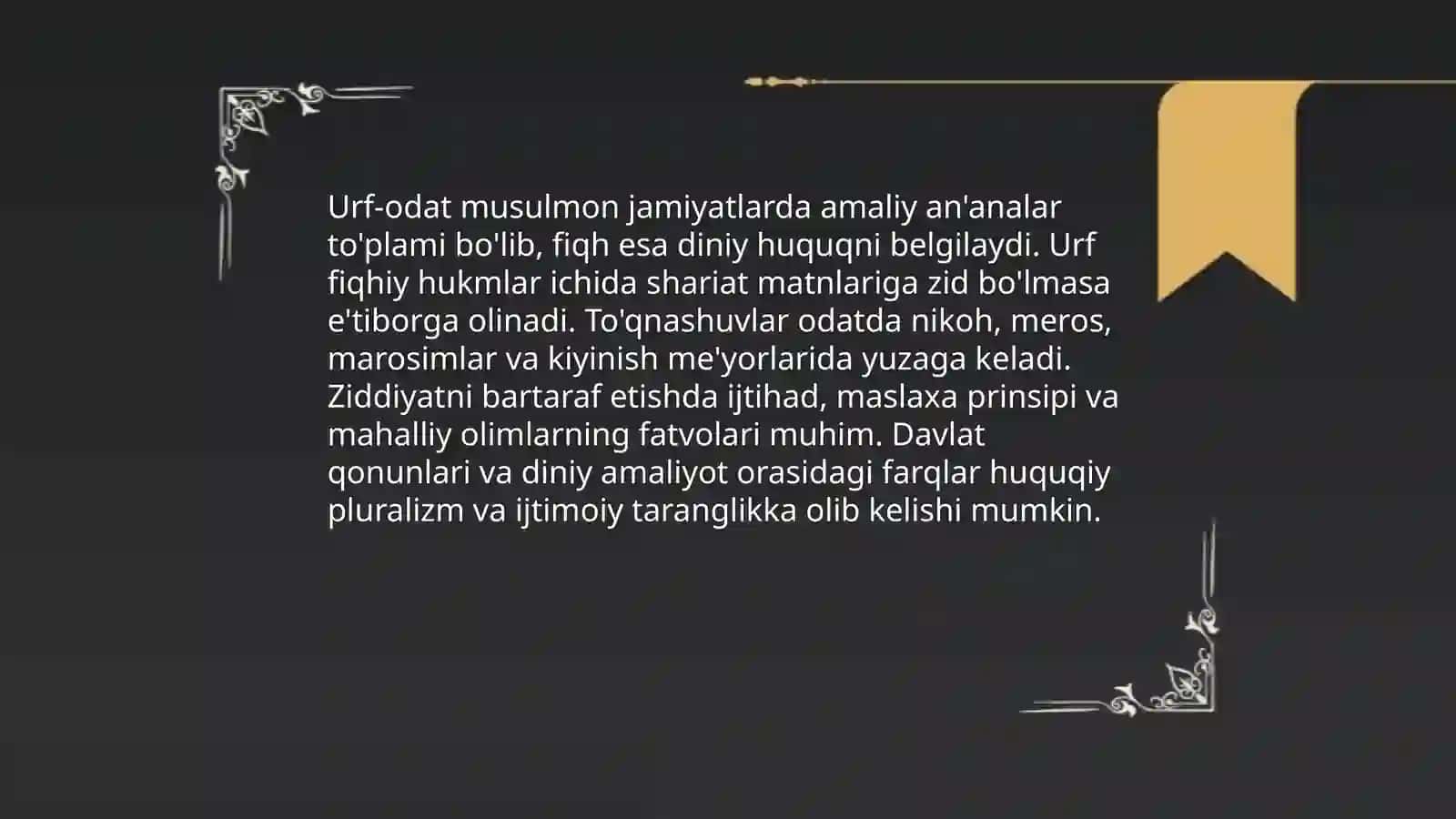 Milliy urf-odatlar va din: o'zaro aloqadorlik masalalari 4