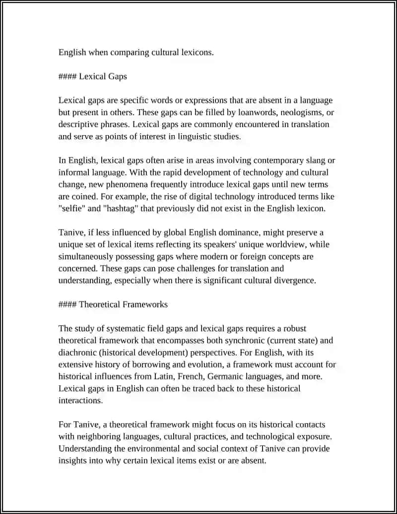 Systematic Field Gaps and Lexical Gaps: A Theoretical Framework for English and Tanive 4