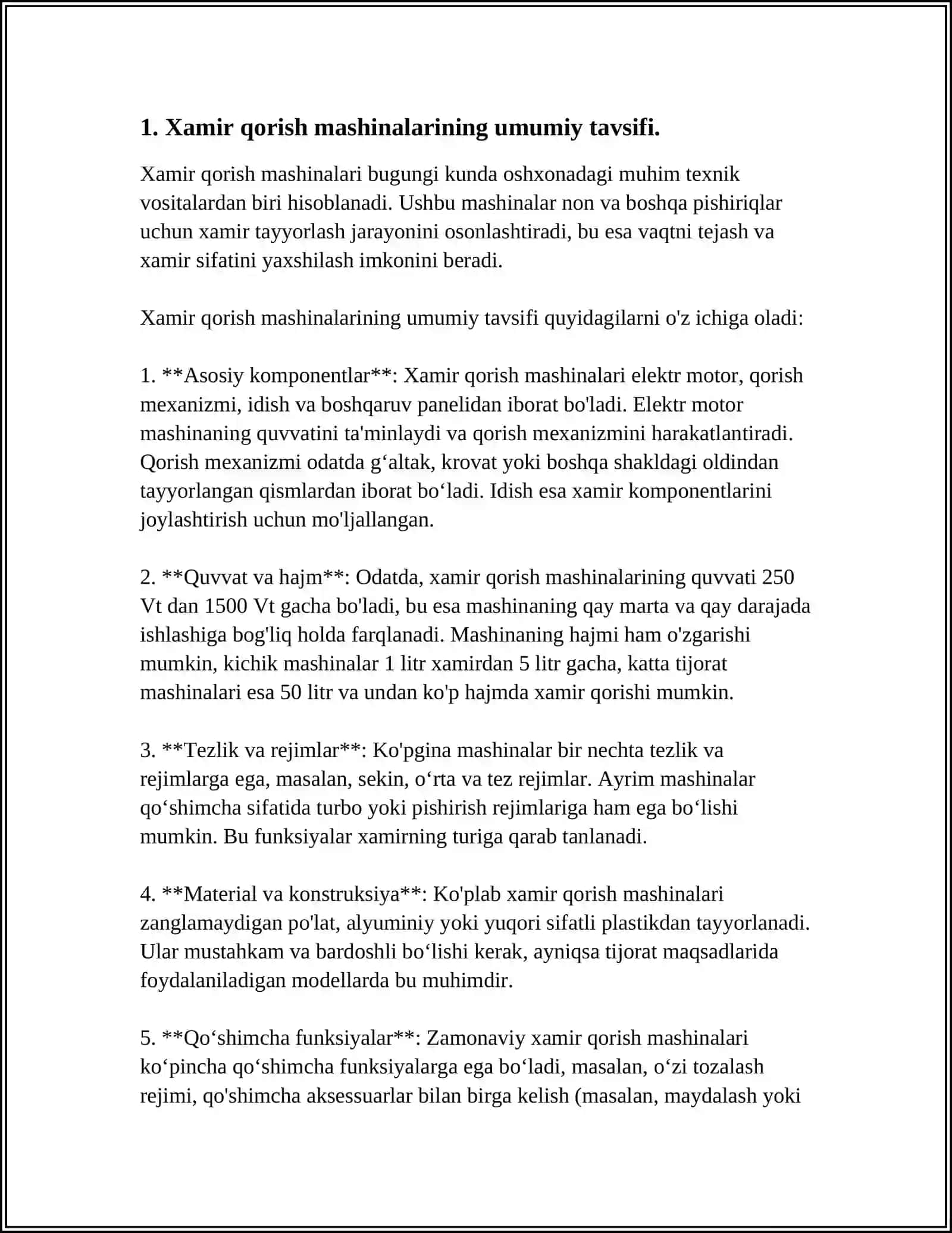 UMUMIY OVQATLANISH KORXONALARIDA XAMIR QORISH VA XAMIR YOYISH MASHINALARINING QO'LLANILISHI,UNING TURLARI,TUZULISHI HAMDA TEXNIK TAVSIFI 4